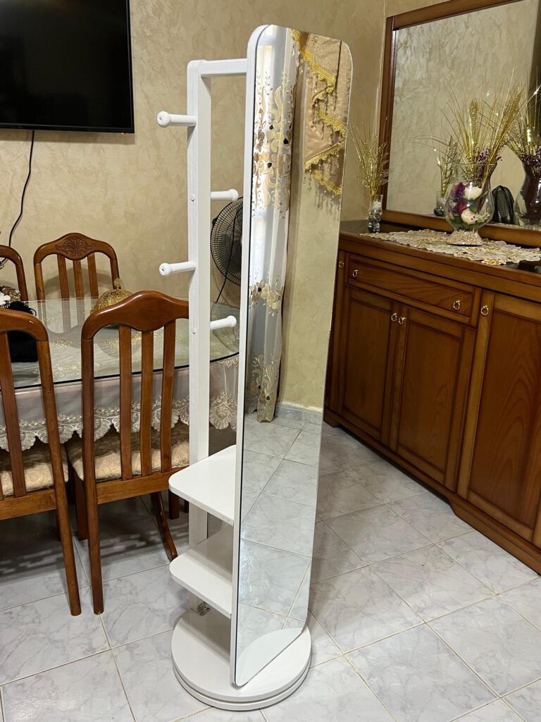 Miroir de fur sing Rotatif en Bois Massif, Miroir Monté au Sol, Corps Complet, Cintre Mobile pour Chambre à Coucher, Miroir Intégré